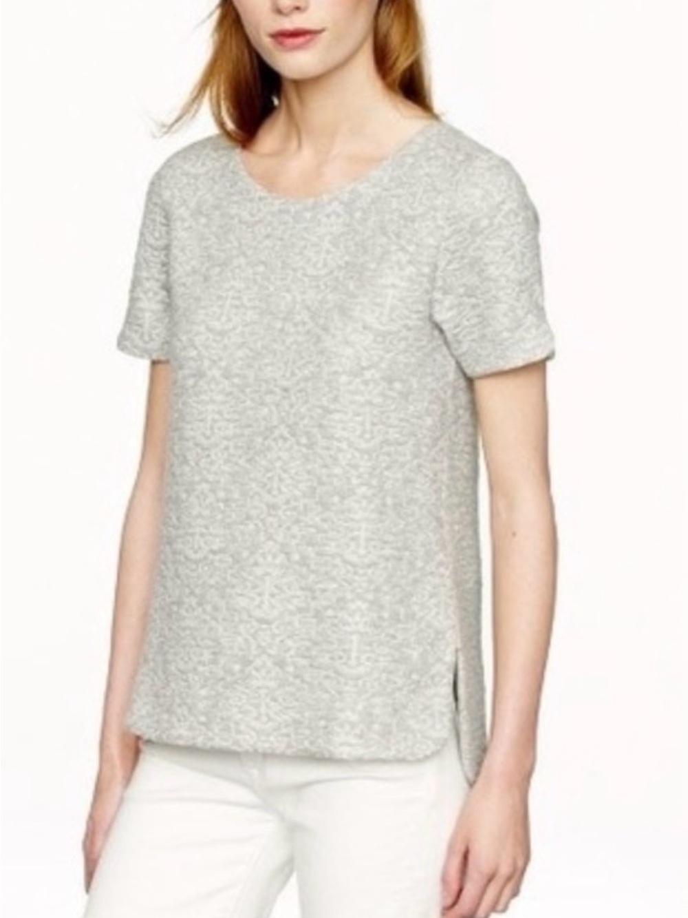 J. Crew Heather Light Gray Short Sleeve Crewneck jacquard sweater cotton small